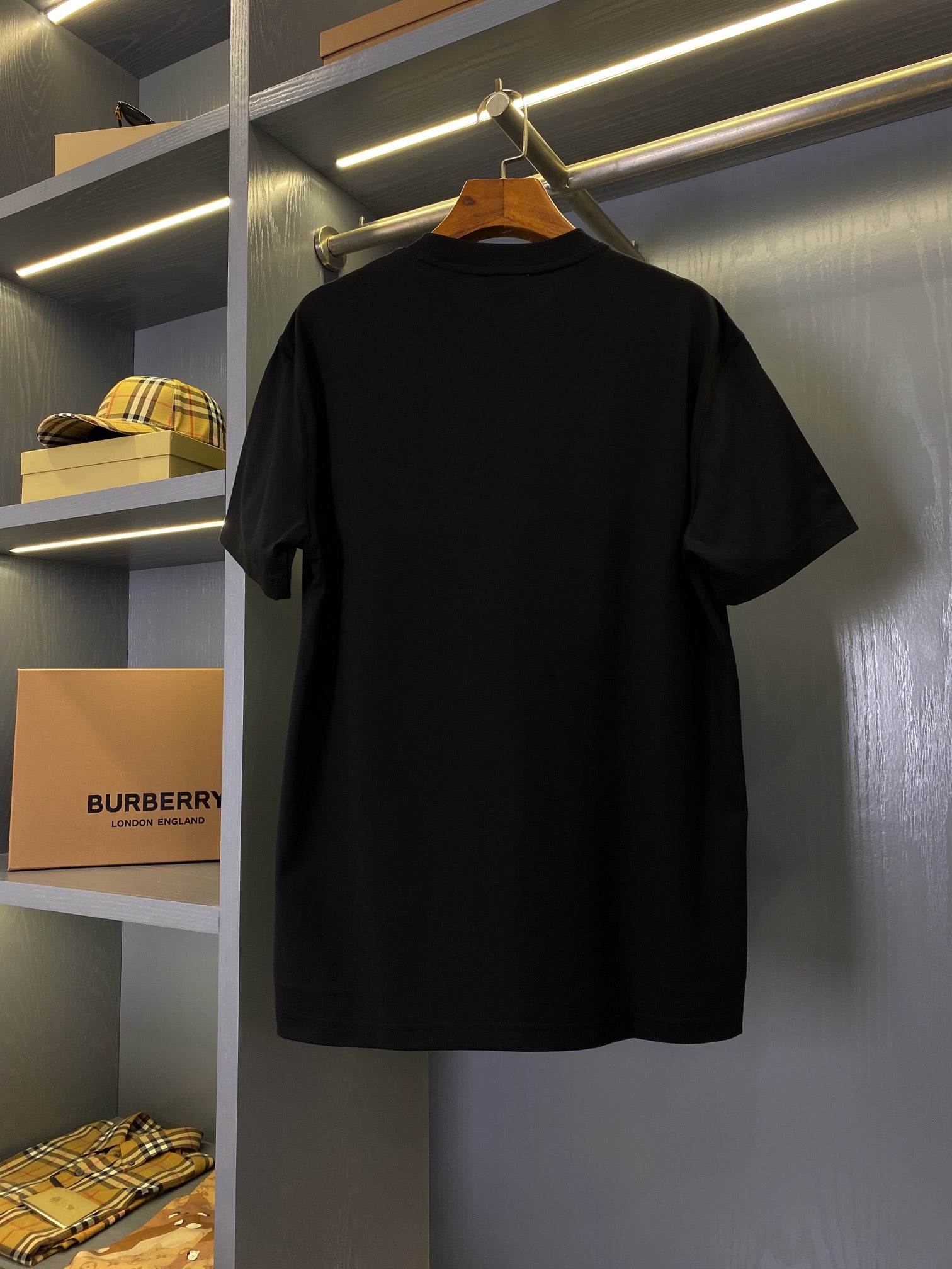 Black Burberry short-sleeve T-shirt back view, plain design