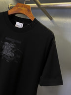Black Burberry short-sleeve T-shirt with crew neck and partial front graphic print