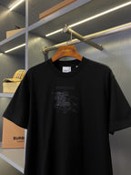 Black Burberry short-sleeve T-shirt with crew neck and centered front emblem graphic