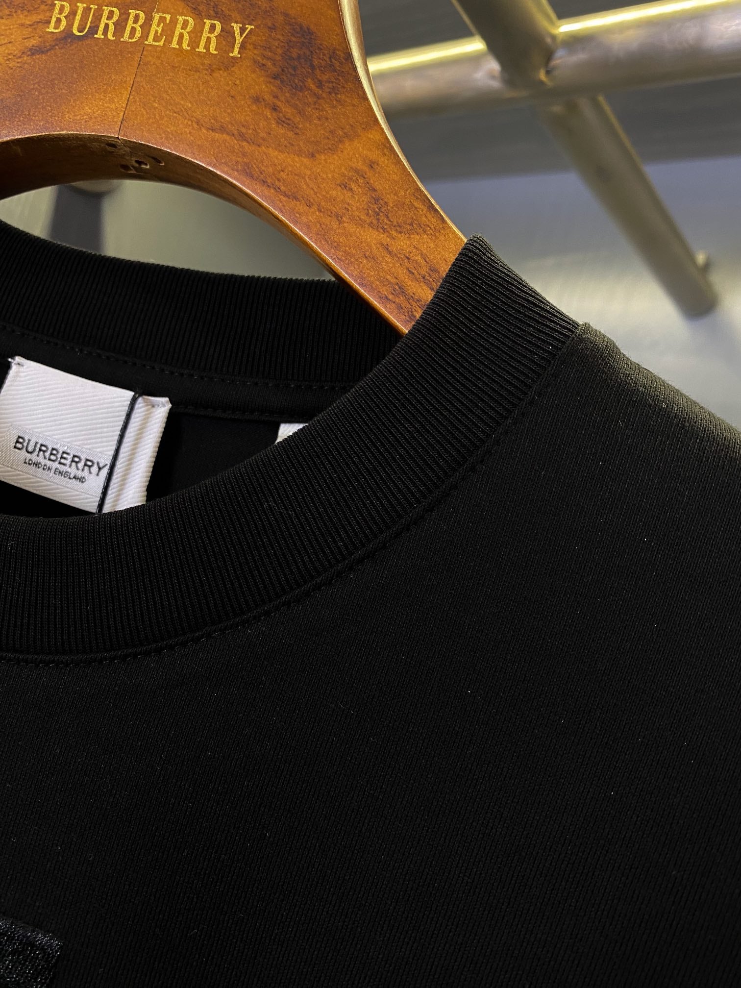 Black Burberry crew-neck T-shirt with ribbed collar and inner neck label