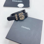 Chanel black leather belt with quilted strap and gold-tone CC buckle