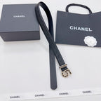 Chanel dark leather belt with quilted texture and gold-tone CC clasp
