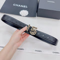 Chanel black leather belt with quilted pattern and gold-tone CC buckle