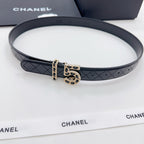 Chanel black leather belt with quilted strap and gold-tone CC buckle
