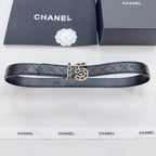 Chanel black leather belt with quilted weave and gold-tone CC buckle