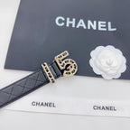 Chanel black leather belt with gold-tone CC buckle detail