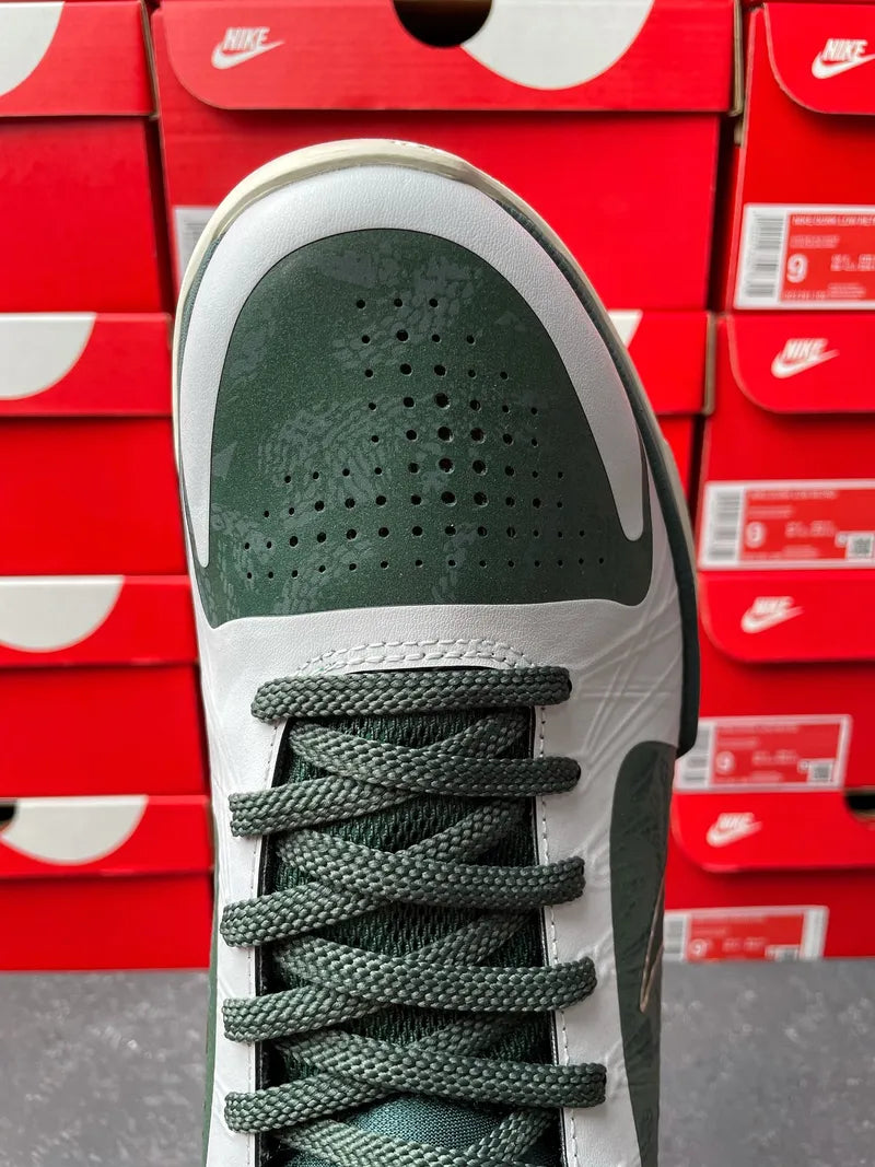 Nike Zoom Kobe 5 Protro EYBL basketball shoes, front view with green eyelets and laces