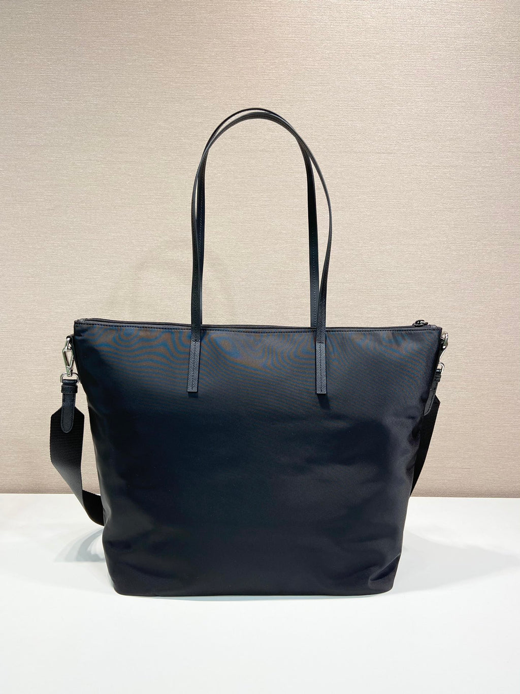 Prada nylon tote bag with top handles and removable crossbody strap