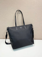 Prada nylon tote bag with top handles and front triangle logo patch