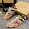 Burberry sneakers in beige suede with black-and-white check panel and red stripe, lace-up