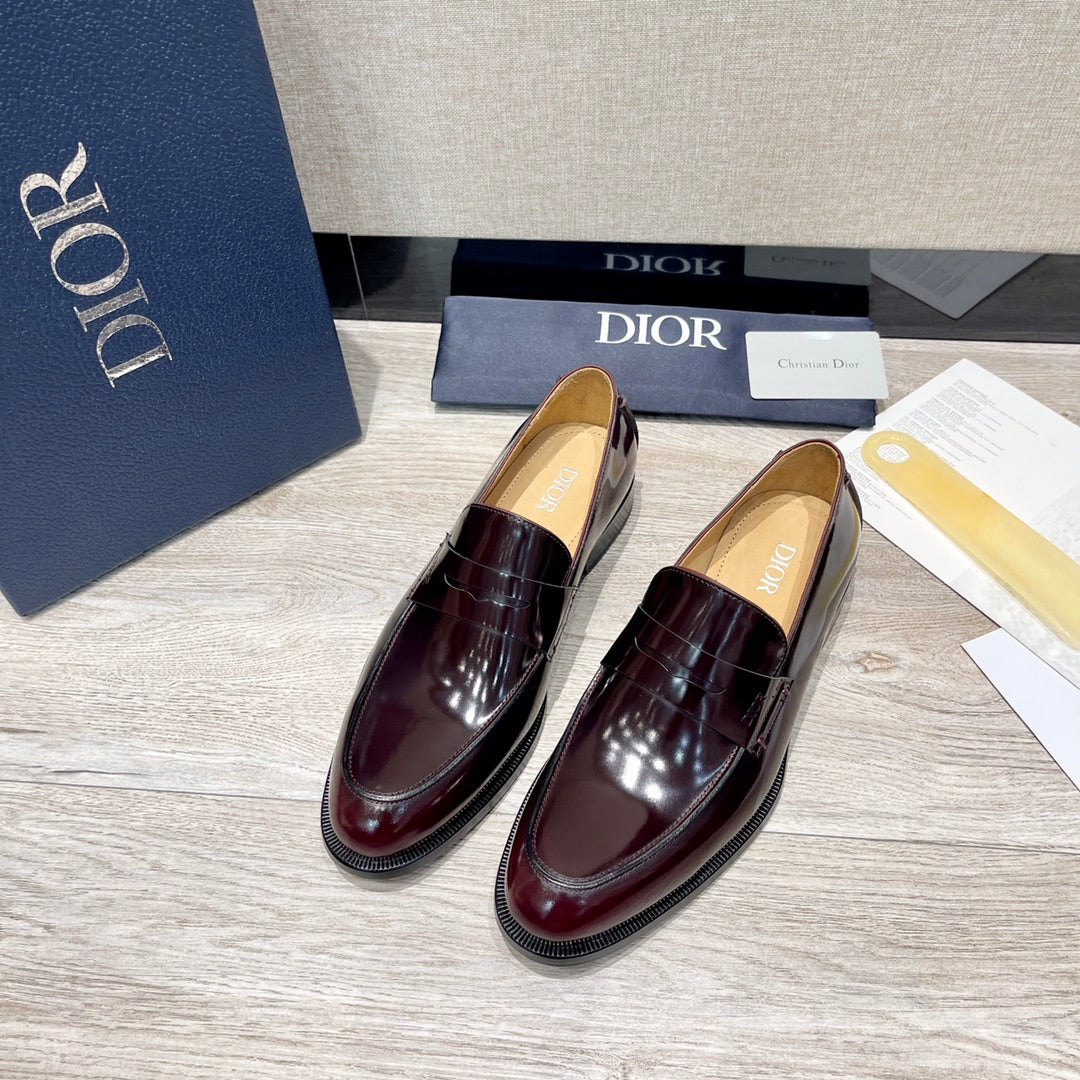 Dior unisex patent leather loafer, burgundy slip-on with strap detail