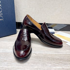 Dior unisex patent leather loafer, dark burgundy with curved moc toe strap
