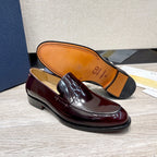 Dior unisex patent leather loafer, dark burgundy with glossy strap and sole