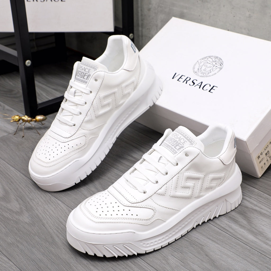 Versace white leather sneakers with lace-up front and logo details