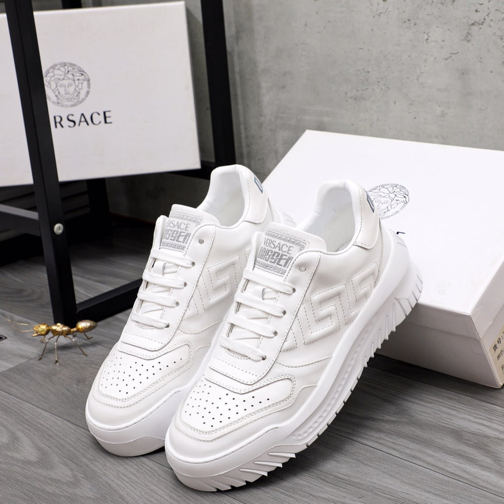 Versace white leather sneakers, pair with lace-up and logo on tongue