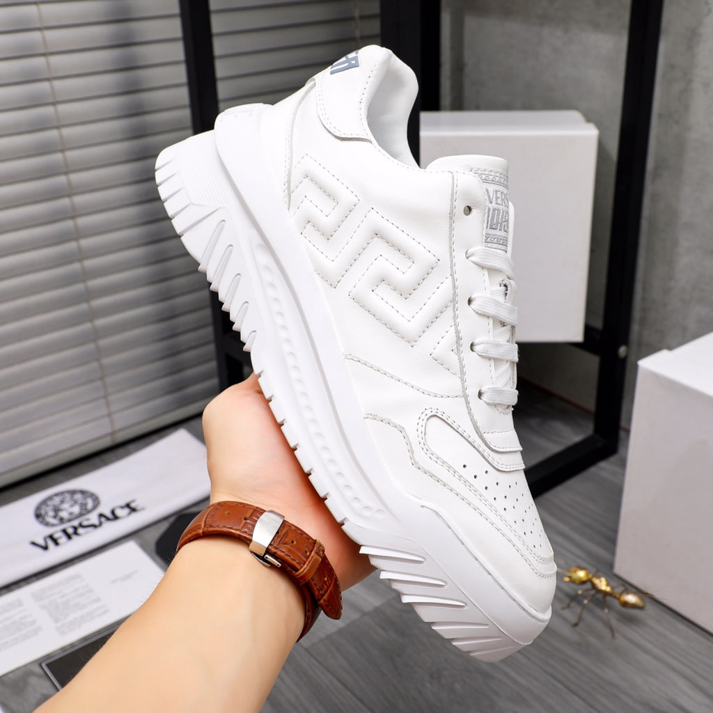 Versace white leather sneakers with lace-up, thick tread sole, side panel