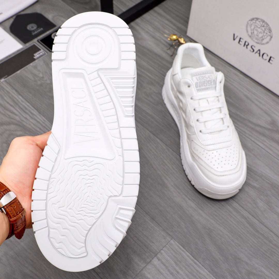 Versace white leather sneaker outsole and side view with chunky tread