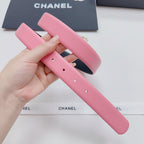 Pink leather belt with adjustable holes and wide strap ends