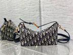 Dior shoulder bag with Dior monogram print canvas and navy leather strap, gold hardware