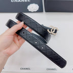 Chanel belt, dark quilted leather with gold buckle and pearl clasp decoration