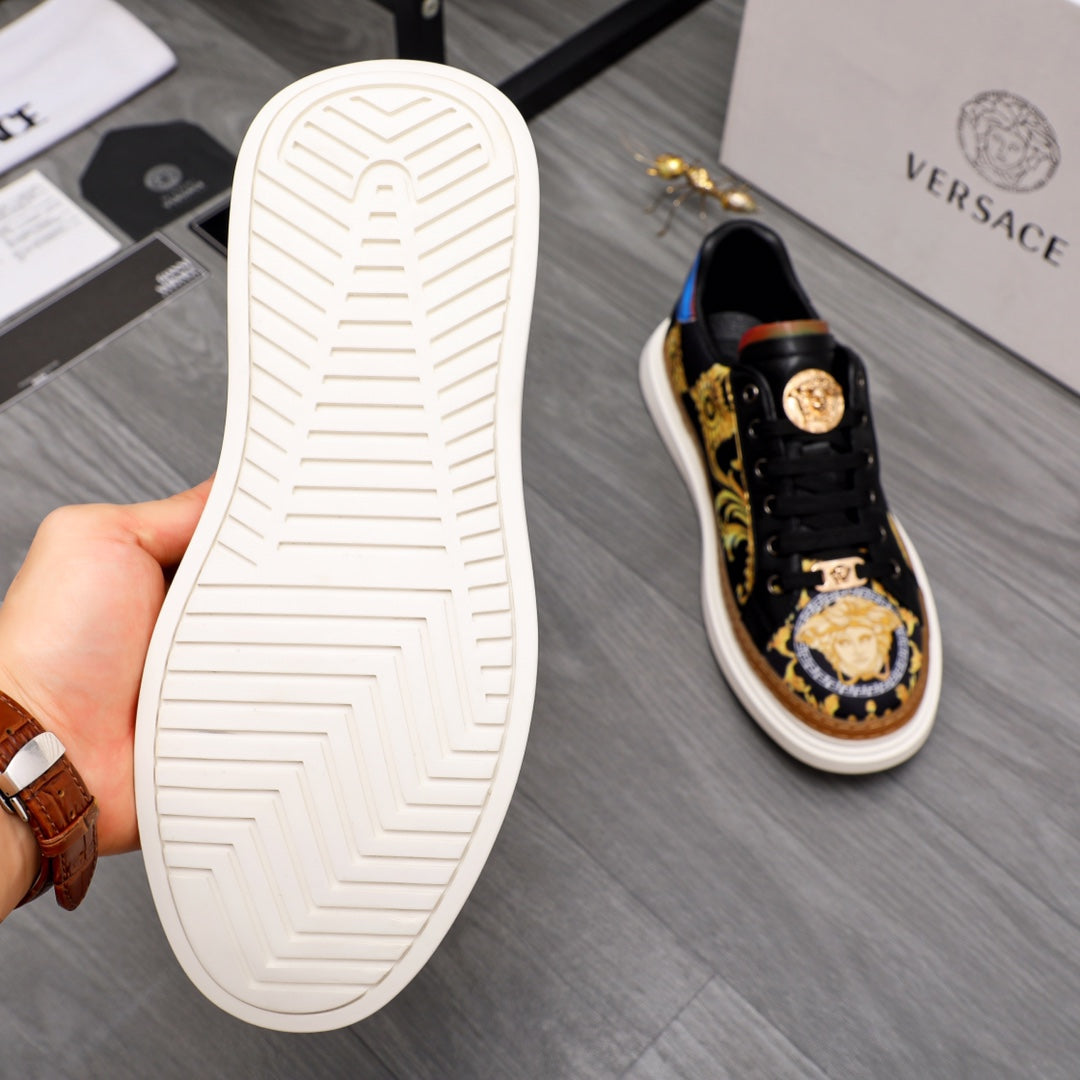 Versace sneakers outsole view, white rubber sole with textured tread, side profile
