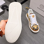Low-top sneaker outsole, white rubber tread with patterned side and white laces