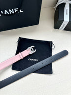 Chanel pink leather belt with silver CC buckle and adjustable holes