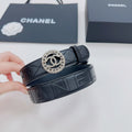 Chanel belt with dark navy leather strap and silver-tone CC embellished buckle