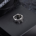 Chrome accessory ring pair, silver-tone bands with floral engraving