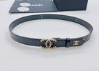 Chanel belt dark blue leather with gold-toned CC buckle at center