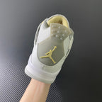 Heel of mid-top sneaker with off-white leather, suede collar, and gold Jumpman logo