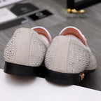 Luxury Versace loafers, white sparkle uppers with black heel and metallic toe tips