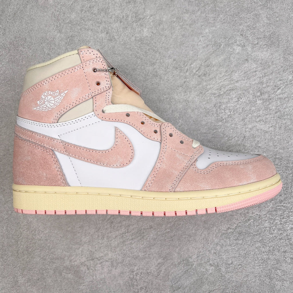 Air Jordan 1 Retro High OG high-top sneakers in pink suede and white with cream sole