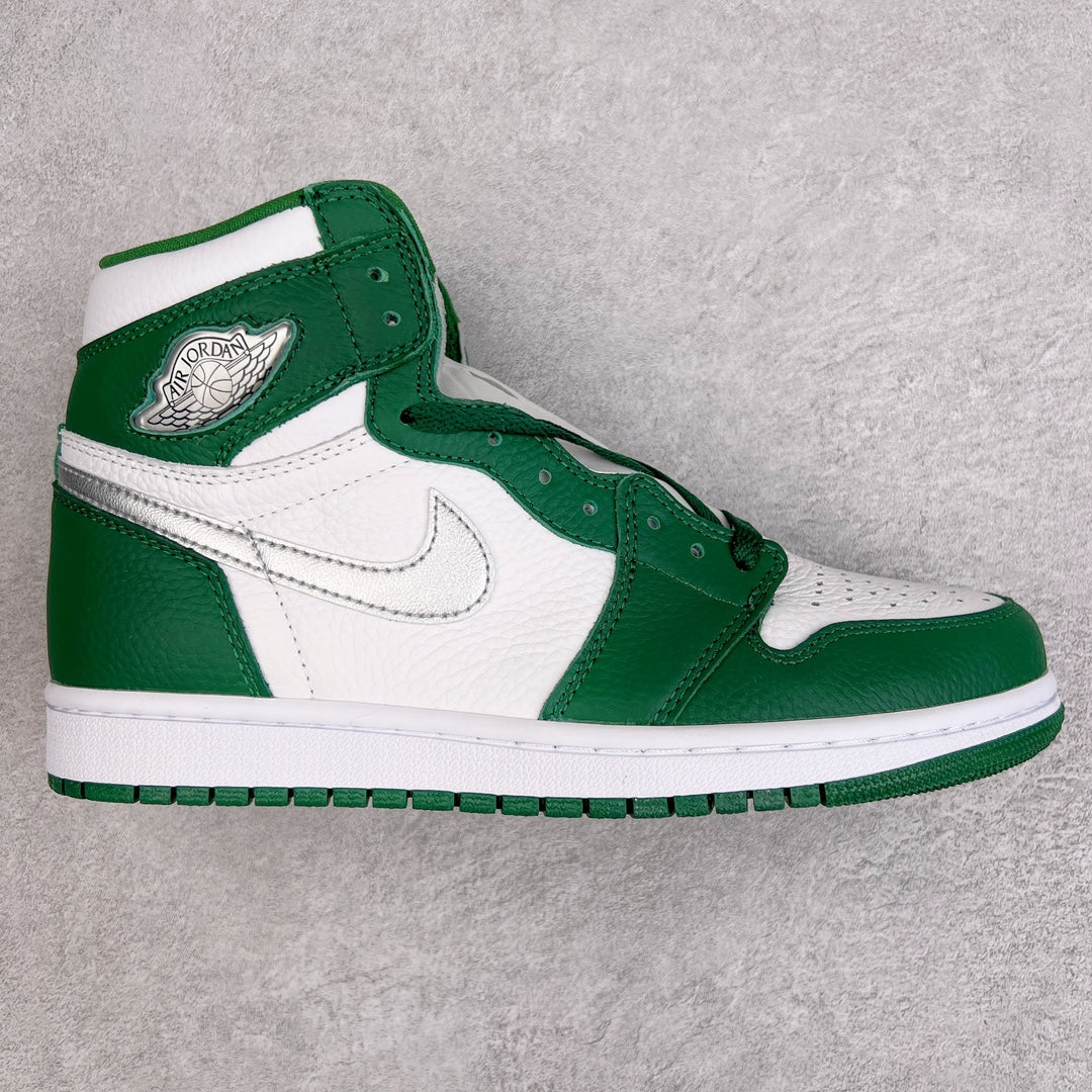 Green and white high-top sneakers with Air Jordan Wings logo on the side