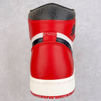 High-top sneaker heel with red leather, dark collar, and white outsole edge
