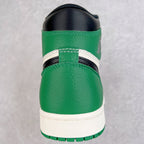 High-top sneaker heel with green leather, white midsole, and black collar lining