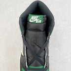 High-top sneaker tongue and collar with Nike Air label in green on black padding