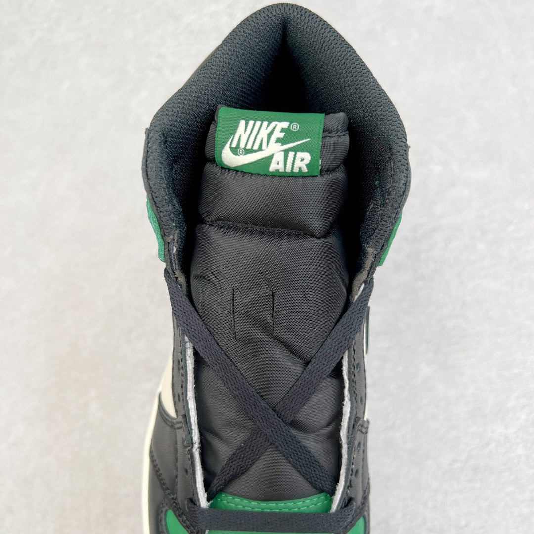 High-top sneaker tongue and collar with Nike Air label in green on black padding