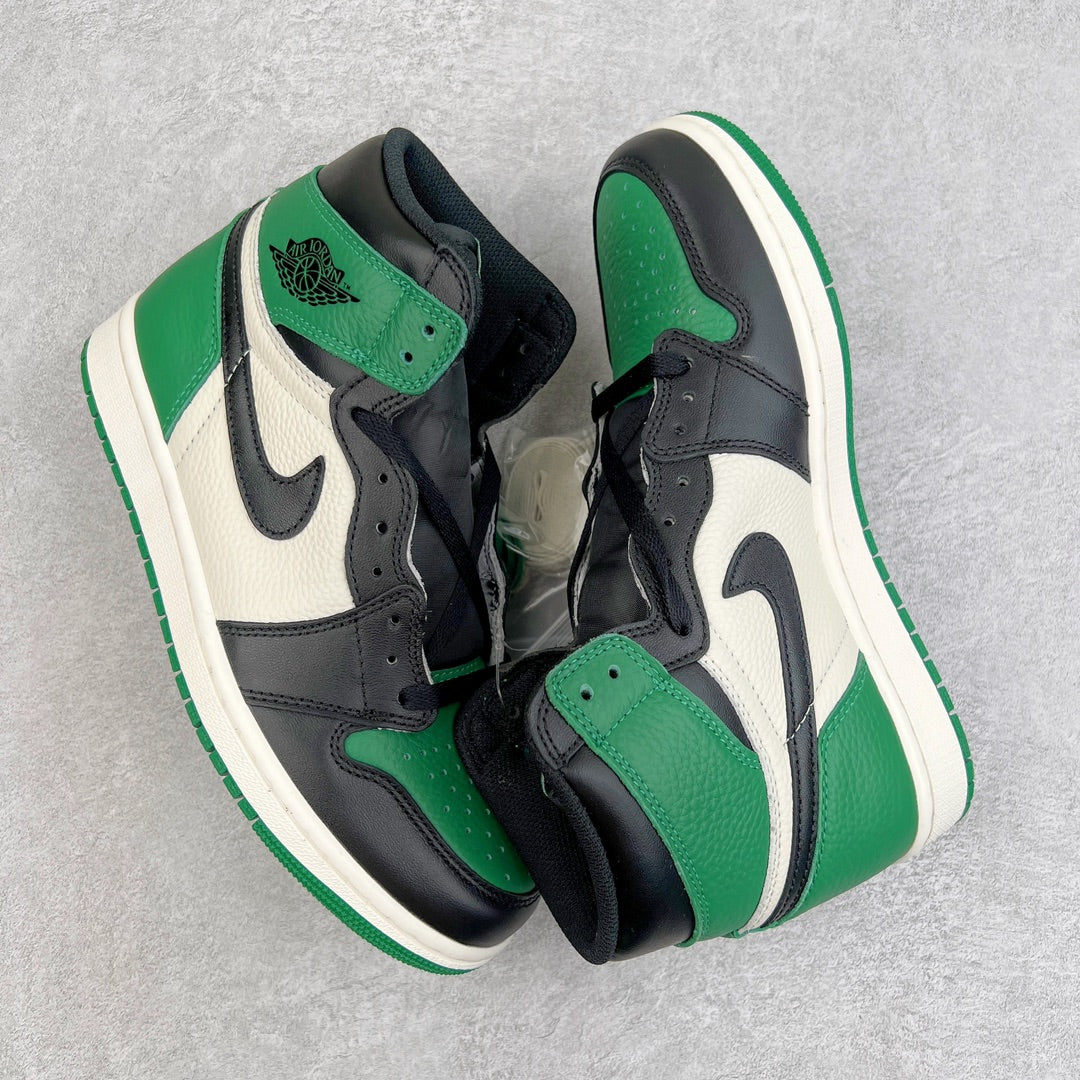 High-top sneakers side view with green-and-white panels, black overlays, and lace-up design