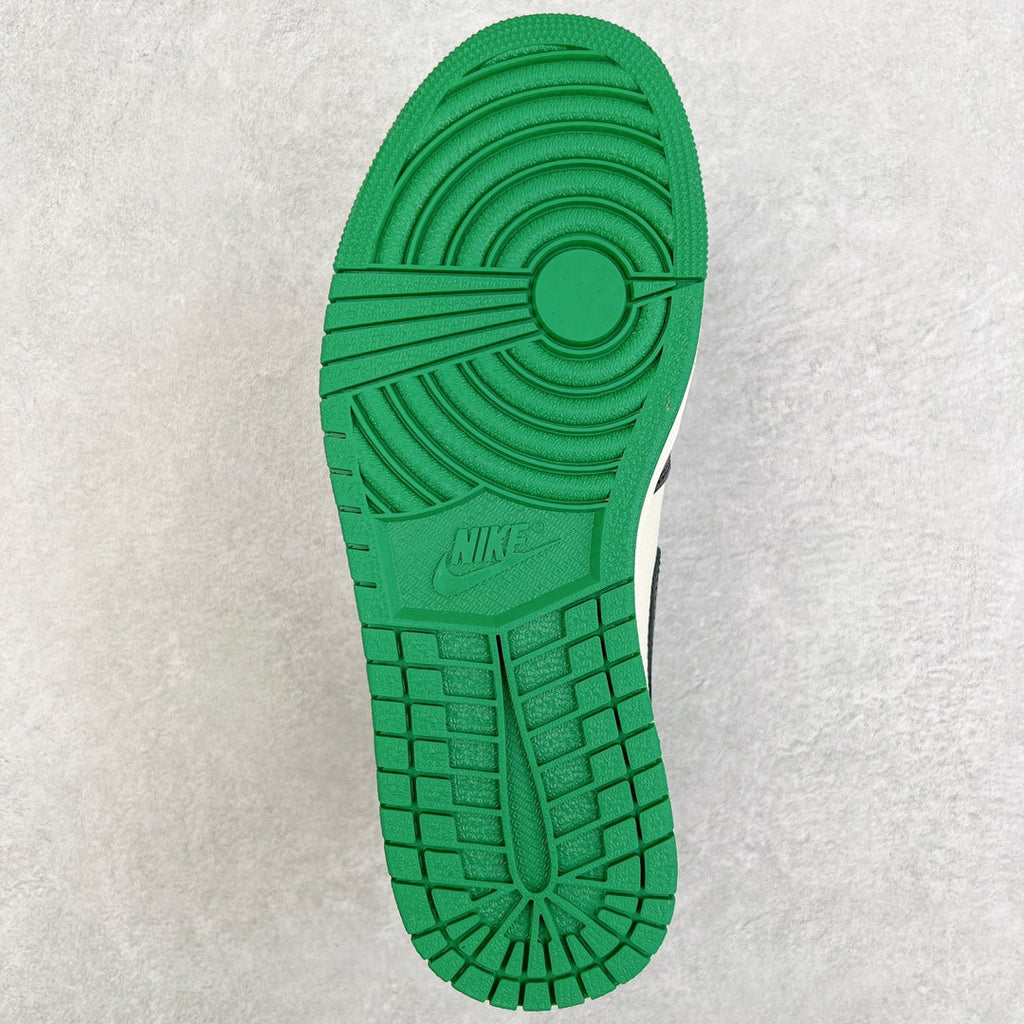 High-top sneaker outsole with green rubber tread and Nike logo