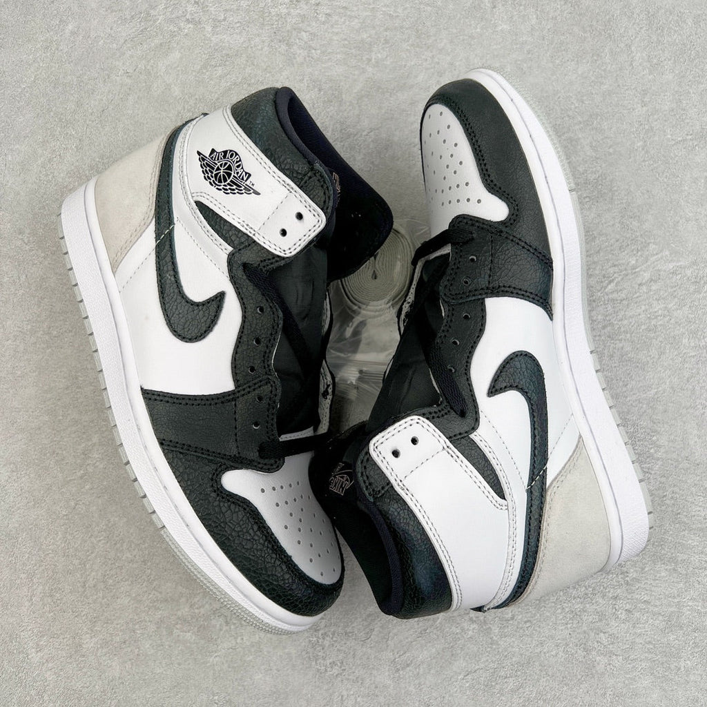 High-top sneakers with white, black, and dark green color blocking and side Swoosh logo