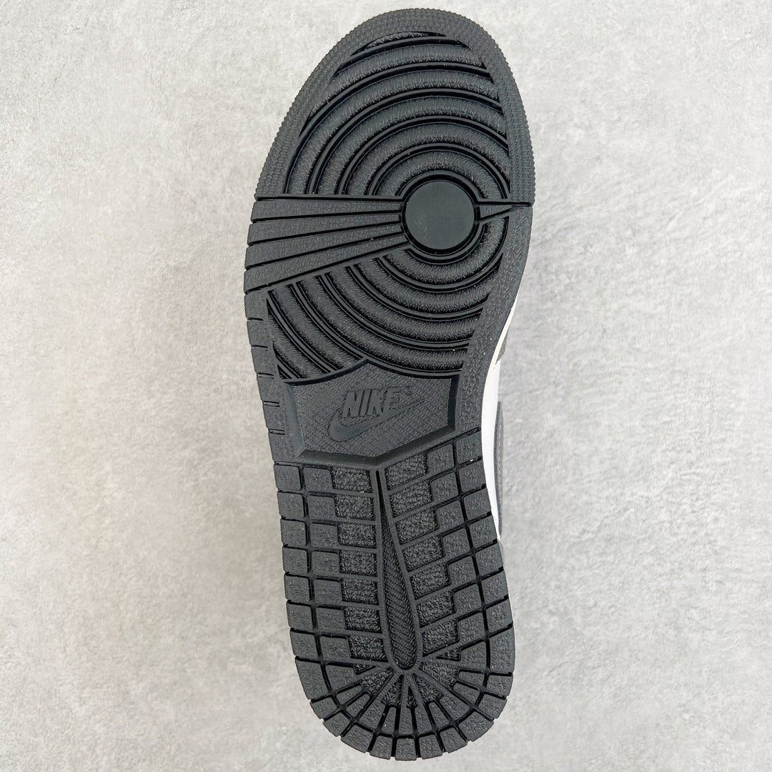 High-top sneaker outsole with black tread and Jordan logo on the heel.