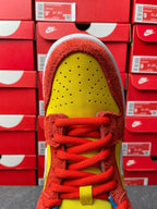 Nike Dunk Low sneaker, interior view with yellow insole and red laces