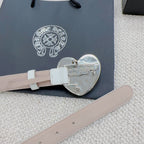 White belt with silver heart buckle and clasp detail