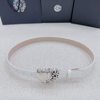 White belt loop with silver heart buckle centered on the strap