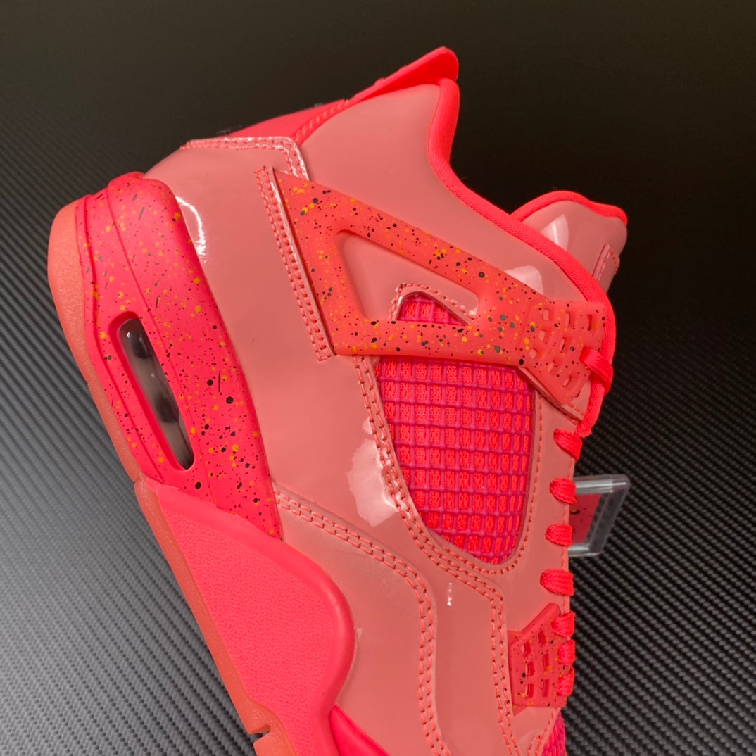 Pink Air Jordan 4 sneaker heel with speckled midsole and rear detail