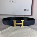 Hermes belt in dark blue leather with gold-tone H buckle, 38mm