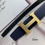 Hermes belt in dark blue leather with gold-tone H buckle, 38mm