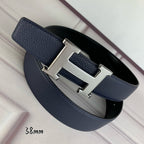 Hermes belt in dark blue leather with silver-tone H buckle, 38mm