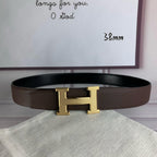 Hermes belt with gold H buckle and brown textured leather strap